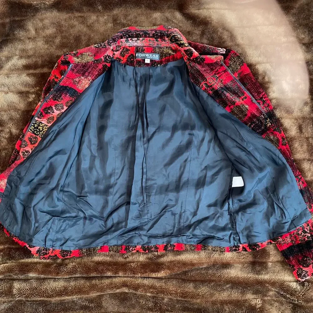 Forwear NY S‎ Deep Red/Magenta/Pink/Black Patterned Velour Short Waist Jacket